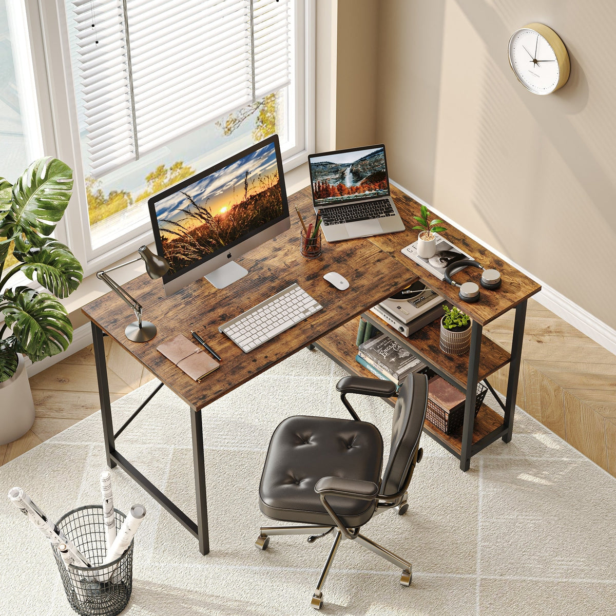 Small L-Shaped Computer Desk With Reversible Storage Shelves - 55-Inch / 47-Inch