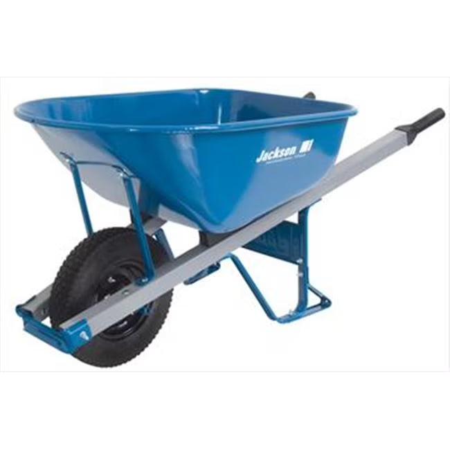 Jackson Steel Contractor Wheelbarrow, 6 Cubic Foot Capacity, 16 in Flat-Free Tire