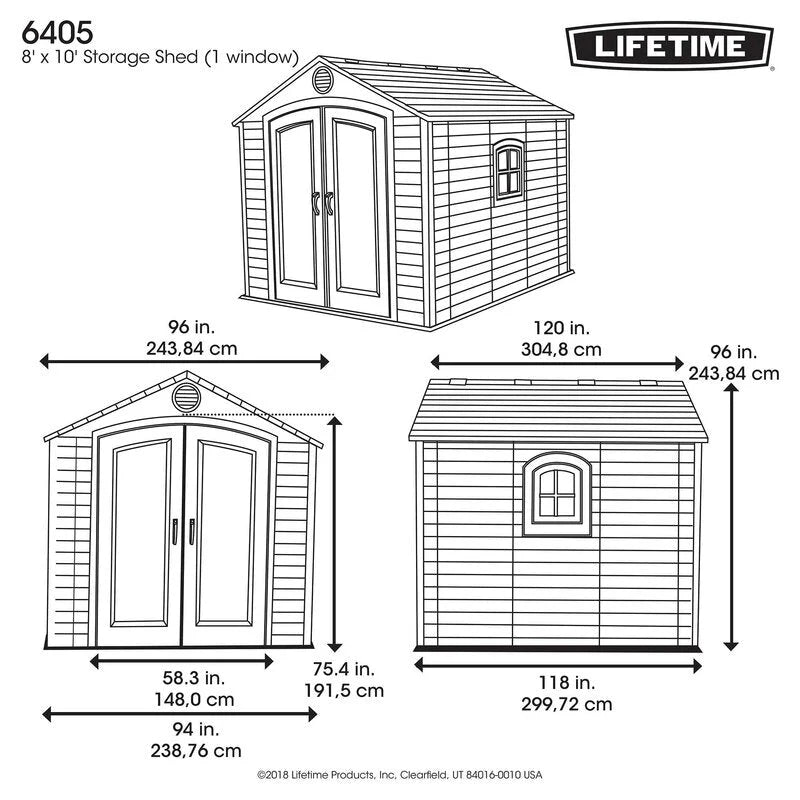 Plastic Traditional Storage Shed 8 Ft W x 10 Ft D, Desert Tan And Dark Brown