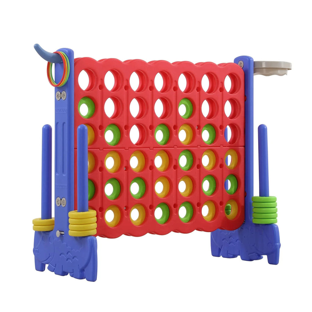 UNICOO 3-in-1 Giant 4 in a Row, Basketball Hoop and Ring Toss Game - Red + Blue
