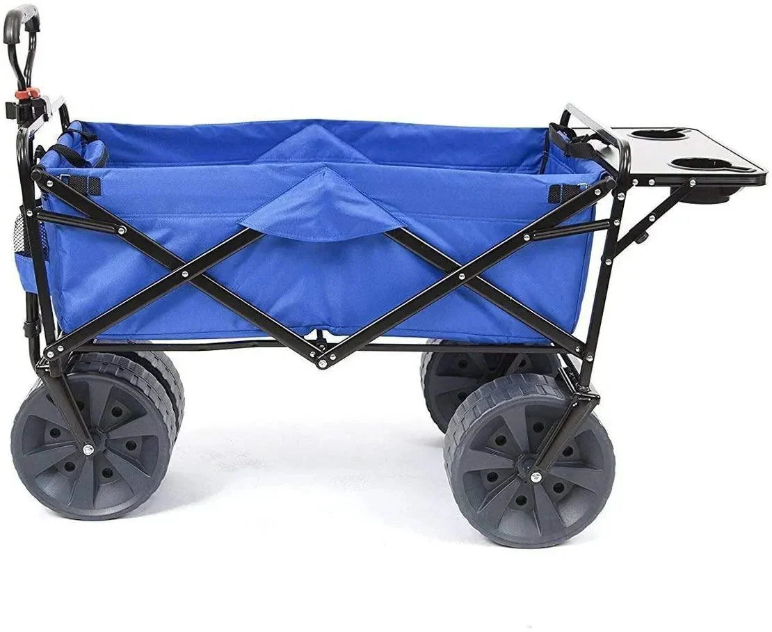 MacSports All Terrain Beach Wagon With Side Table, Blue/White, 37 inch L x 21 inch W x 25 inch H