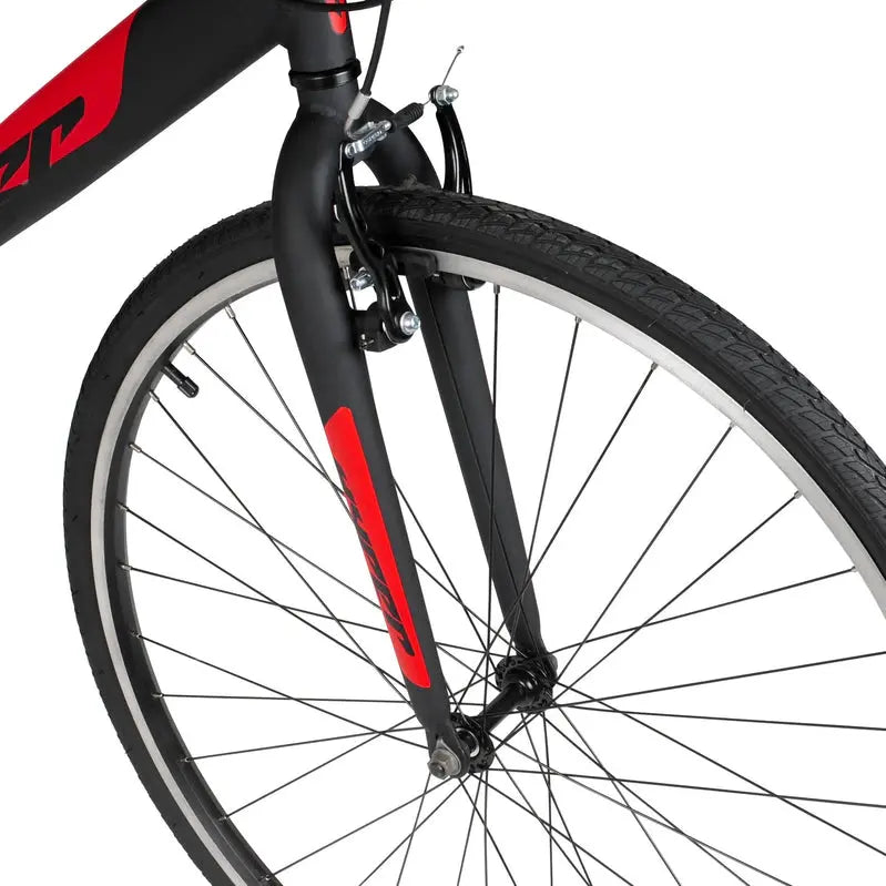 Hyper Bicycle 700C Men's Spin Fit Hybrid Bike, 21-Speed, Black/Red
