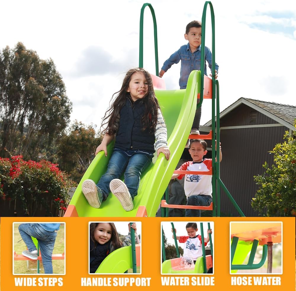 10-Foot Freestanding Outdoor Playground Slide For Kids, Plastic, Ages 4-8