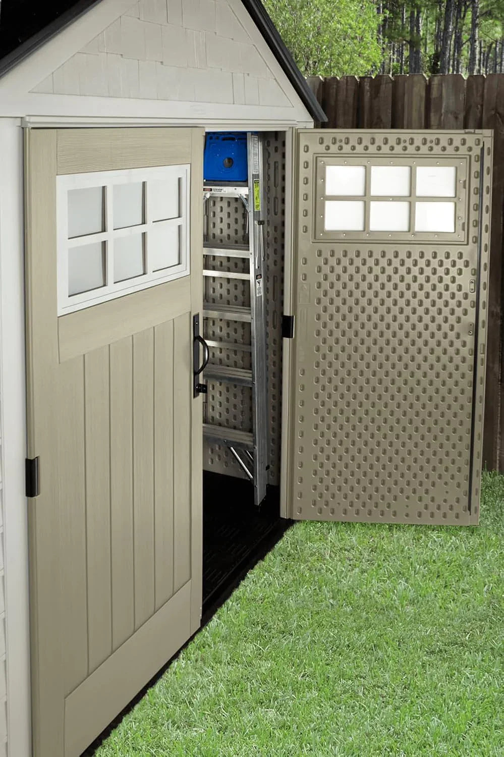 Rubbermaid Resin Outdoor Storage Shed With Floor, 7 x 7 Ft, Gray