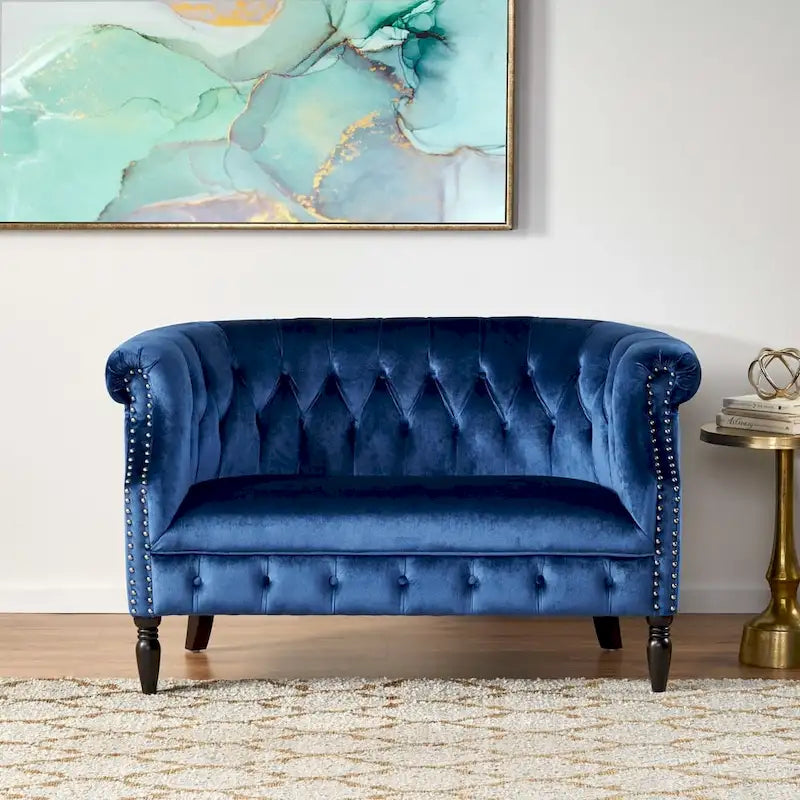 Christopher Knight Home Velvet Tufted Scroll Arm Loveseat, 30.75 x 51.5 x 30.5 Inches - Milani