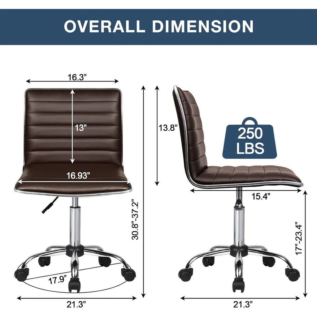 Adjustable Mid-Back Armless Swivel Office Chair With PU Leather - 265 lbs.