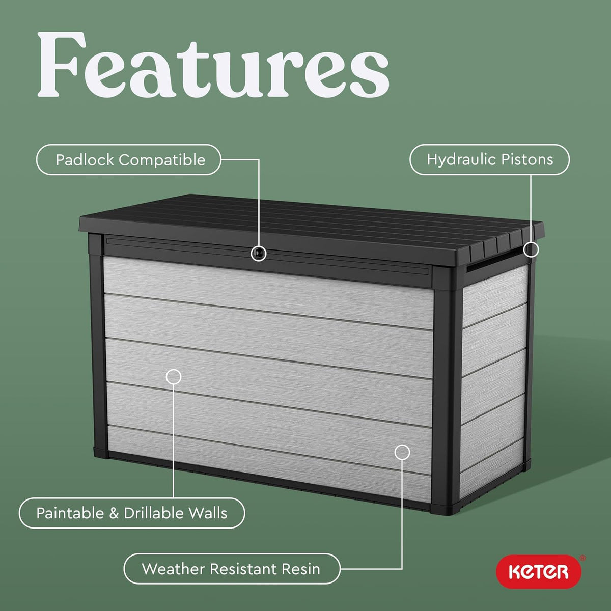 200 Gallon Resin Deck Box, 59.7 in L x 28.5 in W x 35.4 in H