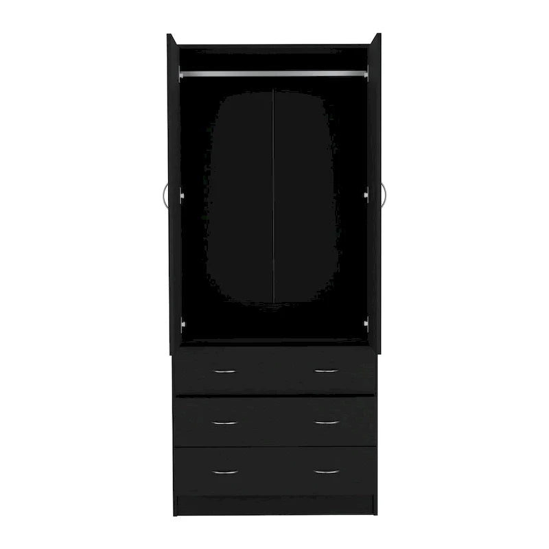 Devali Blue Double-Door Armoire With 3 Drawers And 1 Hanging Rod