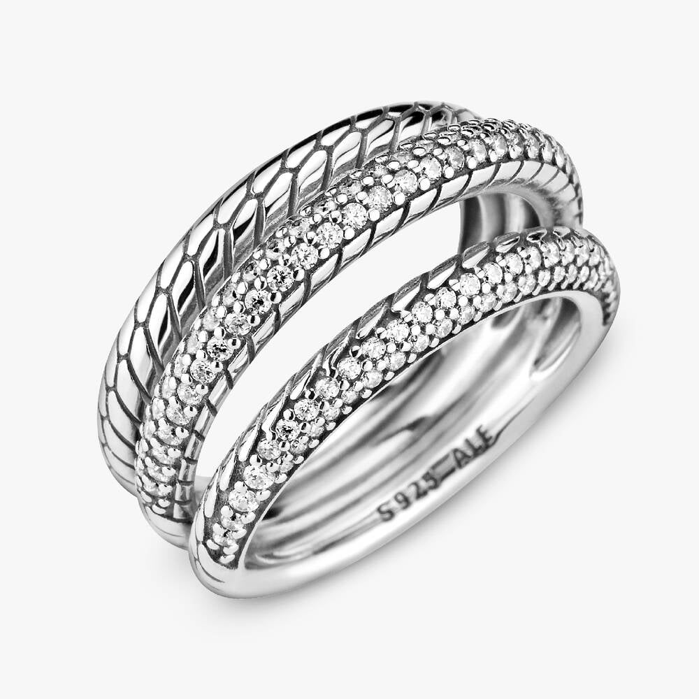 FINAL SALE - Triple Band Pavé Snake Chain Pattern Ring