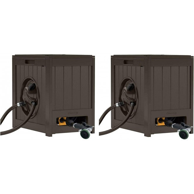 Water-Powered Auto-Rewind Garden Hose Reel, Java, 125-Foot, 2-Pack