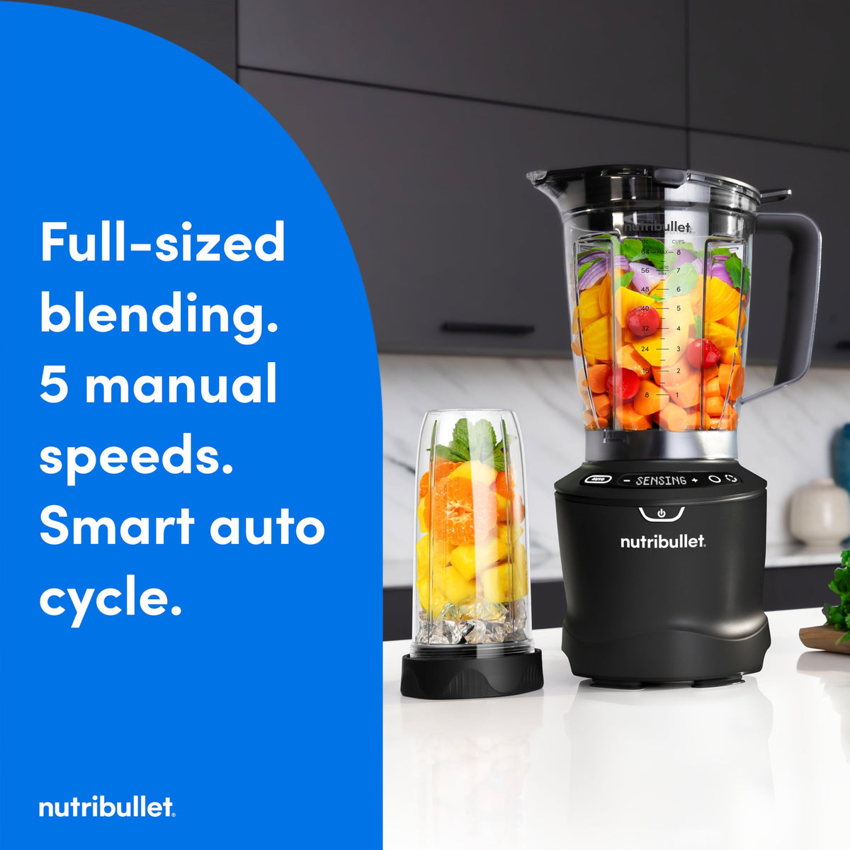 1400-Watt Multi-Function Countertop Blender Combo, 64 oz Pitcher, 32 oz And 24 oz Cups, Gunmetal-Gray