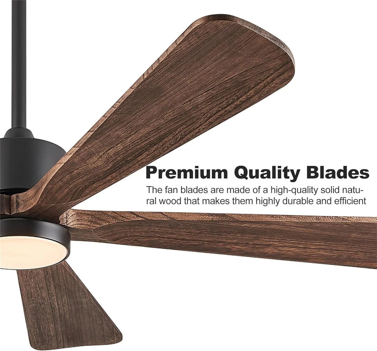 BOOSANT 60 inch Ceiling Fan With LED Light, 5 Solid Wood Blades, 6 Speeds, Deep Brown - 8727