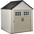 Rubbermaid Resin Outdoor Garden Storage Shed 7 x 7 ft, Sand - With Windows And Utility Hooks