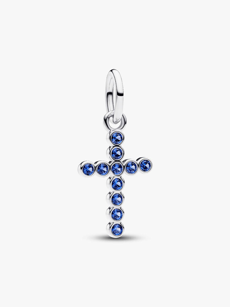 Blue Round Bezel Cross Necklace set