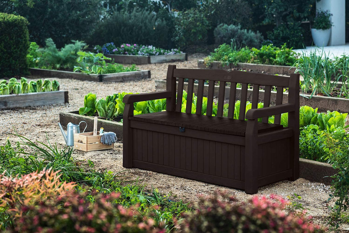 Keter Solana Storage Bench Deck Box, 70 Gallon, Brown, 54.6 x 23.4 x 32.8 in - Solana 70 Gallon Storage