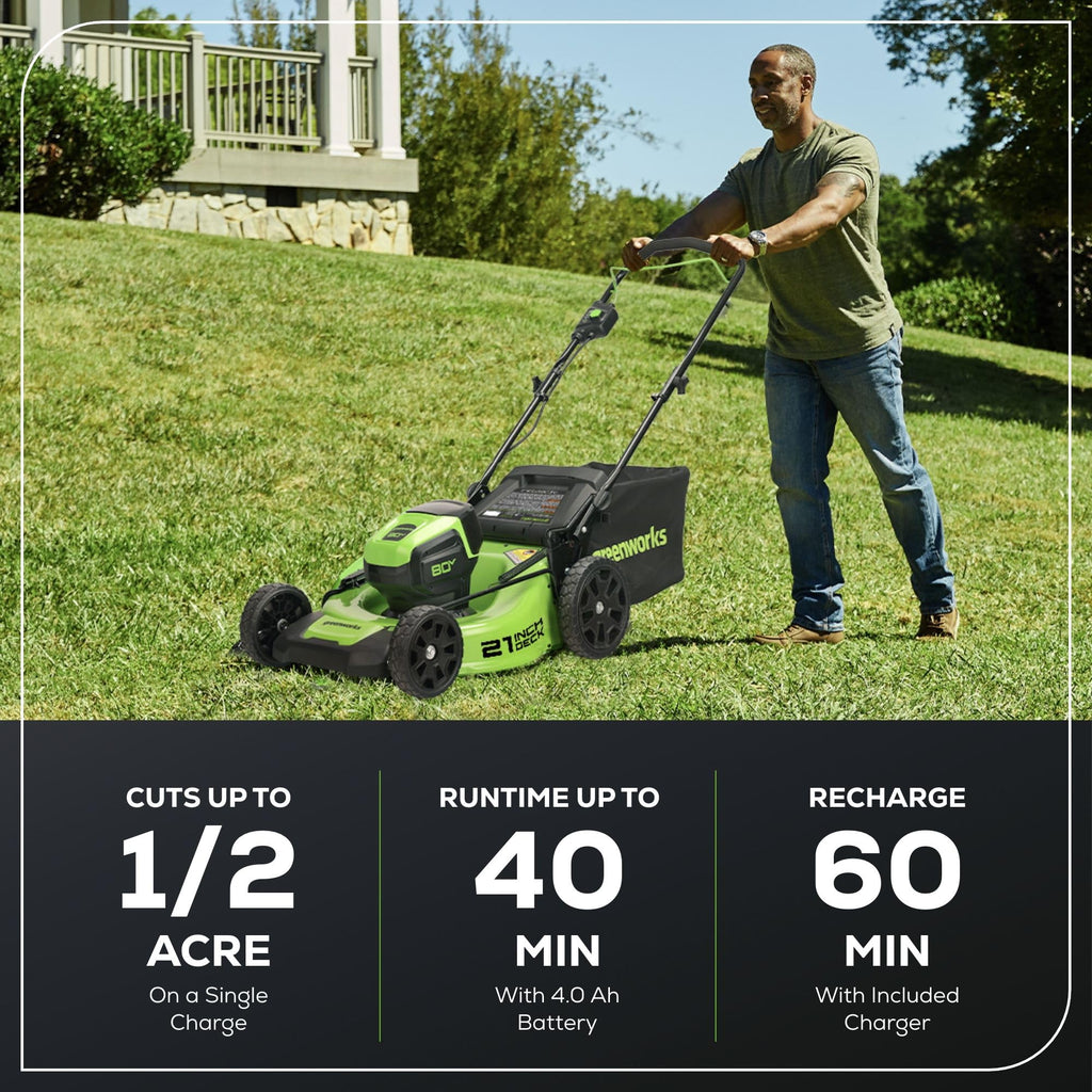 80V 21-Inch Brushless Cordless Lawn Mower With 4.0Ah Battery And Rapid Charger