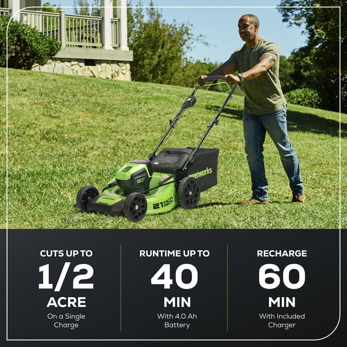 80V 21-Inch Brushless Cordless Lawn Mower With 4.0Ah Battery And Rapid Charger