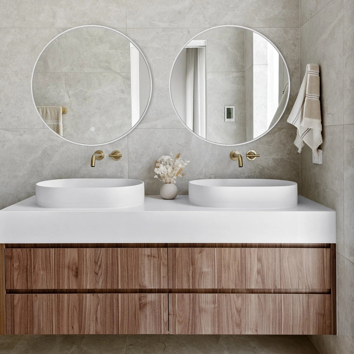 Round Bathroom Vanity Mirror, 24x24 / 36x36, Black, Brushed Gold or Silver