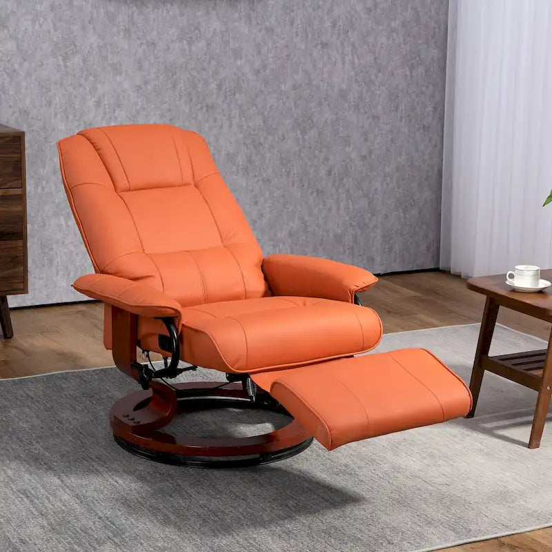 HomCom Faux Leather Manual Swivel Recliner Chair With Extendable Footrest