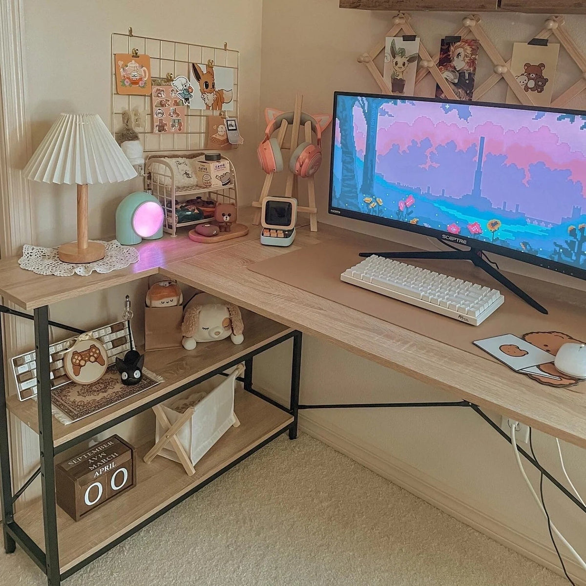 Small L-Shaped Computer Desk With Reversible Storage Shelves - 55-Inch / 47-Inch