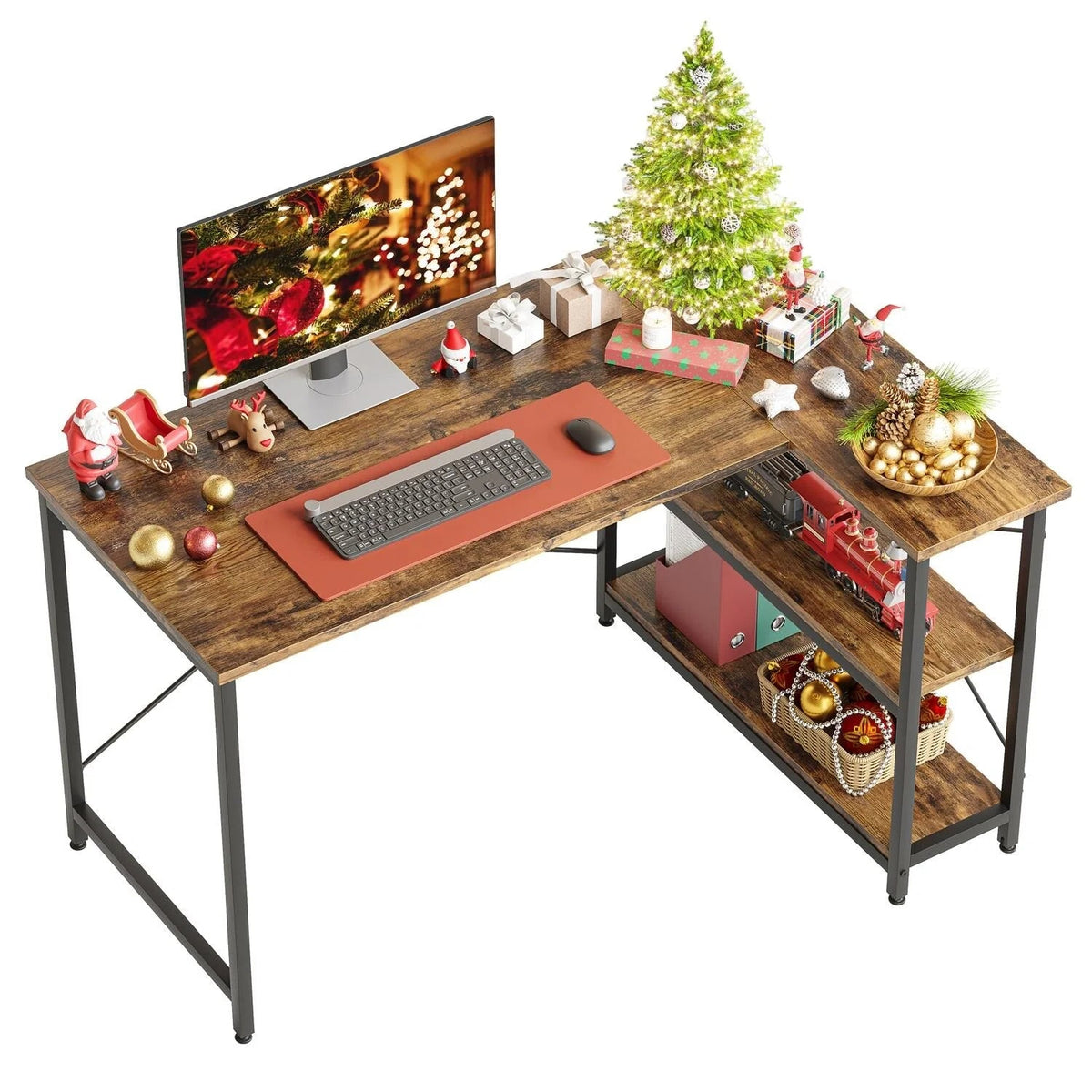 Small L-Shaped Computer Desk With Reversible Storage Shelves - 55-Inch / 47-Inch