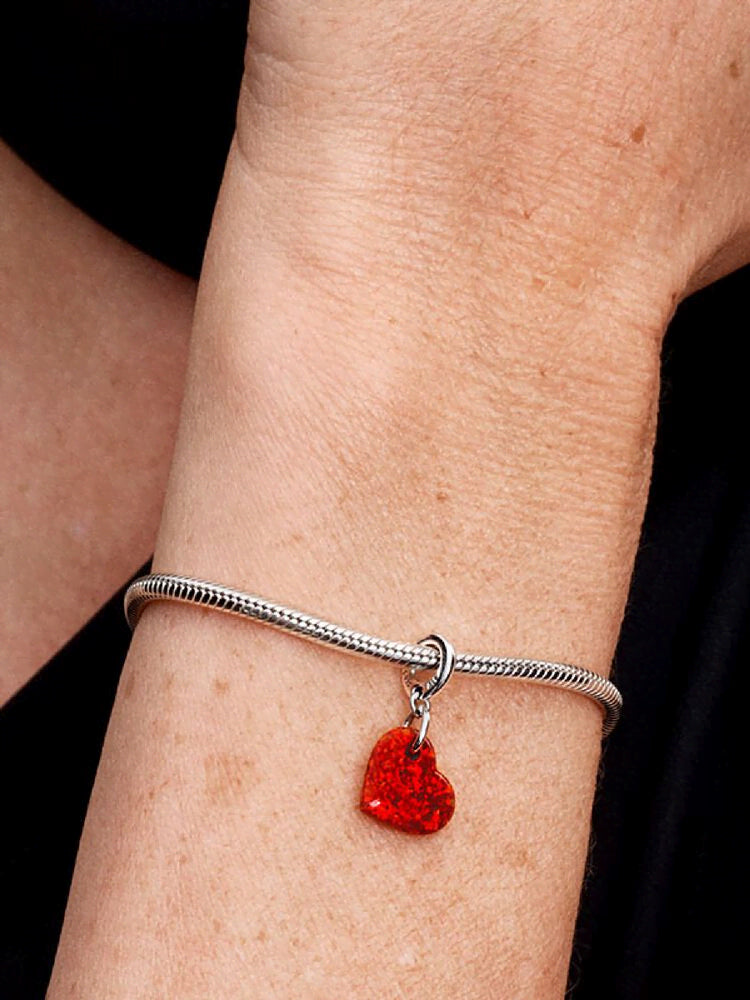 Opalescent Red Heart Dangle Charm