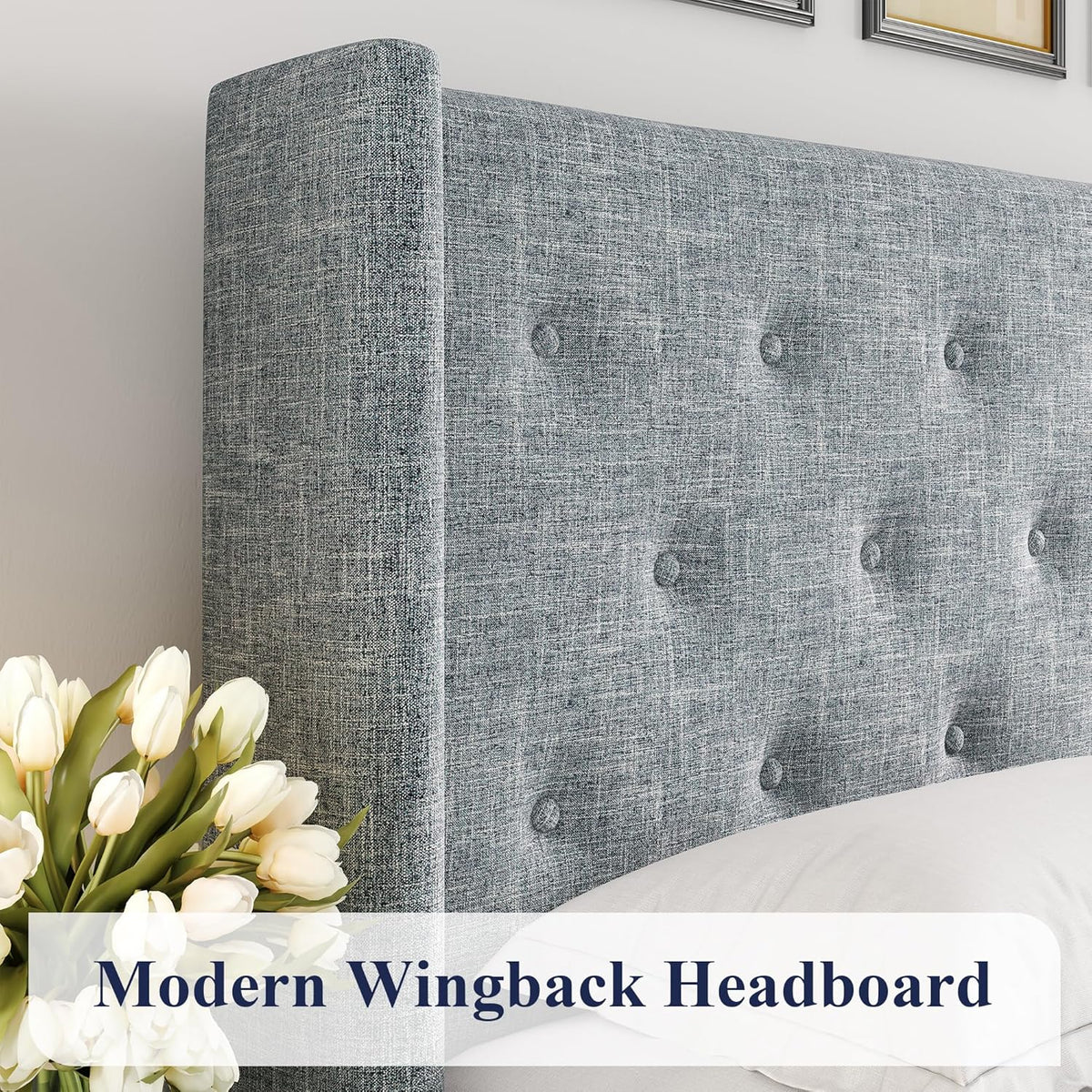 Queen Size Lift-Up Storage Bed With Wingback Headboard, Upholstered Platform Bed Frame With Hidden Storage