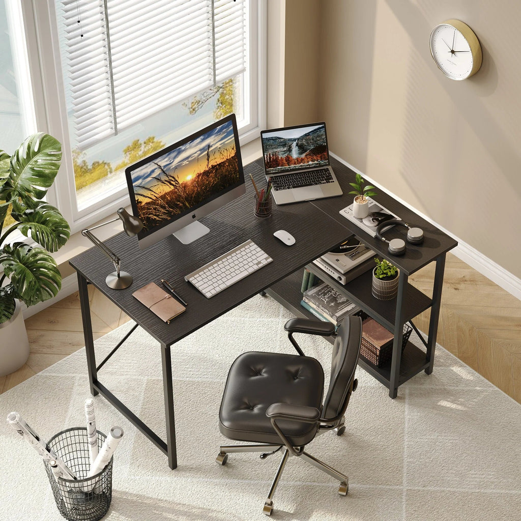 Small L-Shaped Computer Desk With Reversible Storage Shelves - 55-Inch / 47-Inch