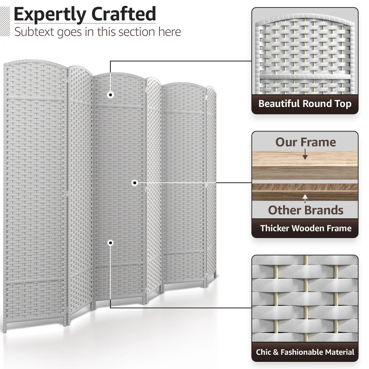 6-Panel Room Divider Privacy Screen With Hand-Woven Mesh Panels - 6 Ft Tall