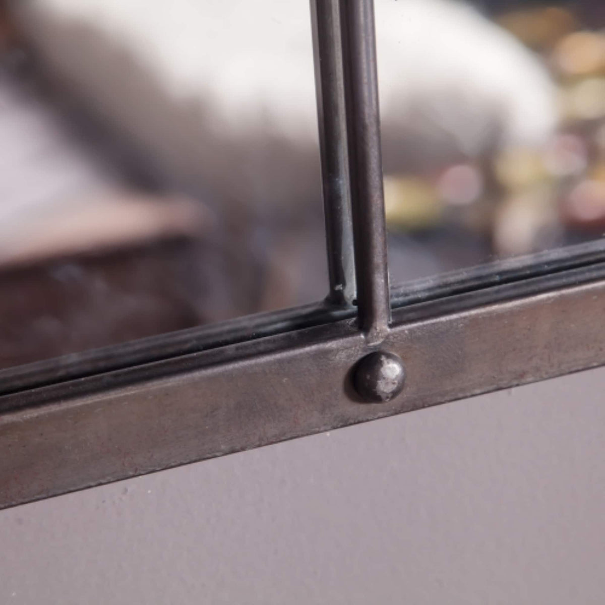 Rustic Brown Windowpane Wall Mirror With Metal Frame, 37.75 in H x 23.8 in W