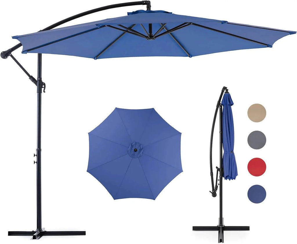 Sweetcrispy 9.8FT Offset Patio Umbrella With Easy Tilt Adjustment, 8 Ribs, Blue