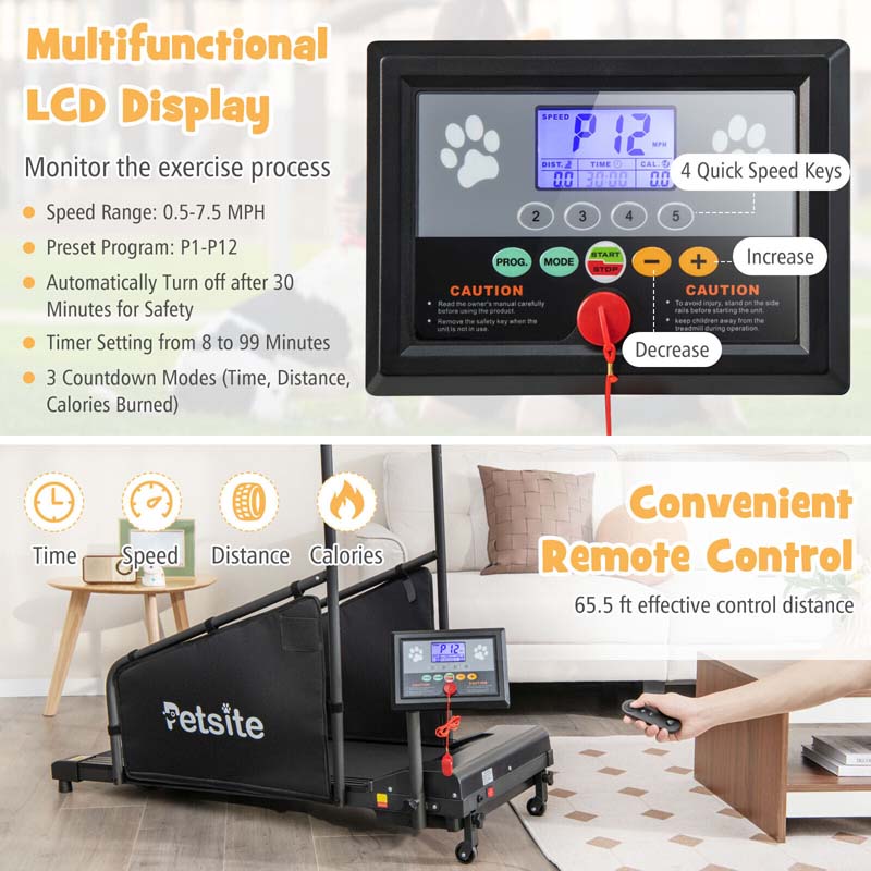 Dog Treadmill Pet Running Machine, 200 lbs Capacity, 1.4 inch LCD Screen - Black