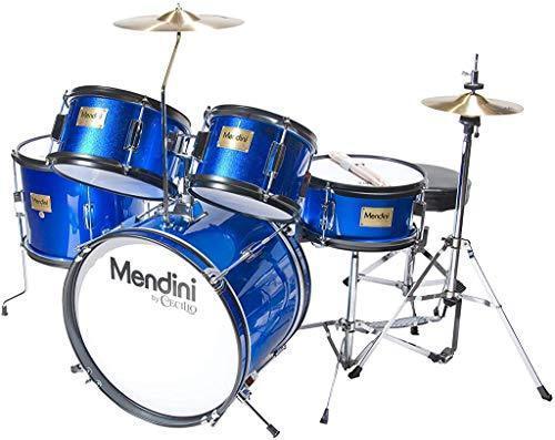 Kids' Junior Drum Set 16 Inch 5 Piece Blue Metallic With Throne, Cymbal, Pedal And Drumsticks - MJDS 5 BL