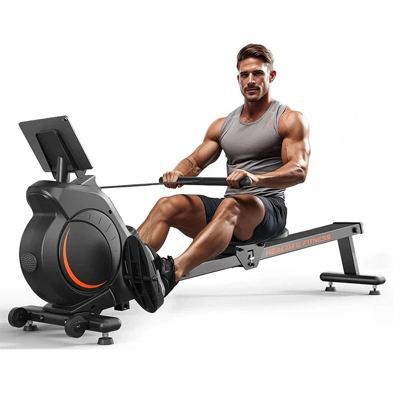 Foldable Magnetic Rowing Machine, 350 lb Weight Capacity, Bluetooth, Black