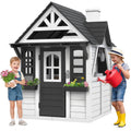 COCLUB Wooden Outdoor Playhouse With Doorbell, Phone And Kitchen Toys, 45in L x 43in W x 65in H
