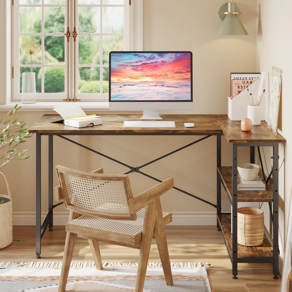 Small L-Shaped Computer Desk With Reversible Storage Shelves - 55-Inch / 47-Inch