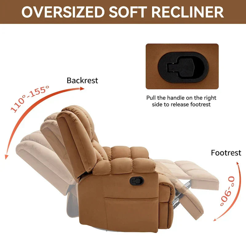 Lazy Boy Oversized Fabric Swivel Rocking Manual Recliner Chair, 37.8L*38.2W*41H, 155 Degrees
