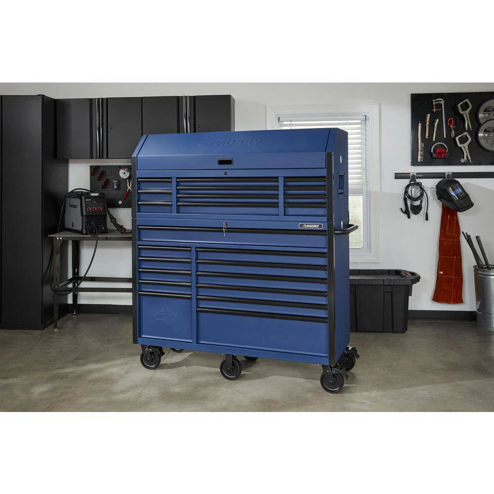 23-Drawer Heavy Duty Rolling Tool Chest And Top Cabinet Set, 56 in. W x 22 in. D, Matte Blue