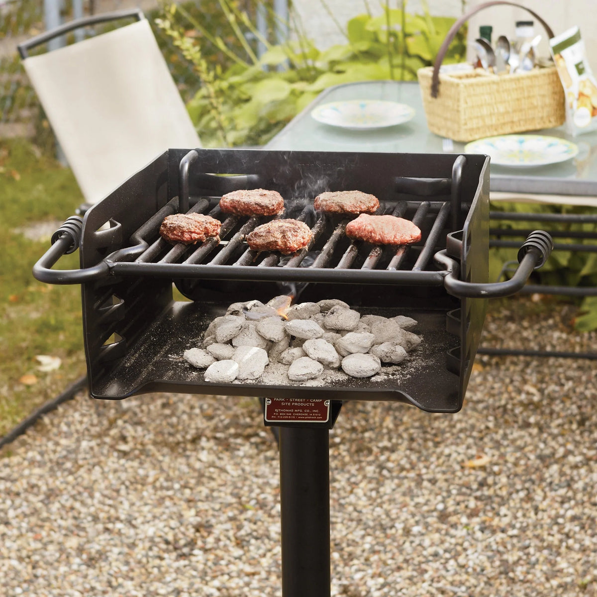 Pilot Rock Park Style Steel Outdoor Charcoal Grill With Post, Black - 16 x 16 x 34.19 in