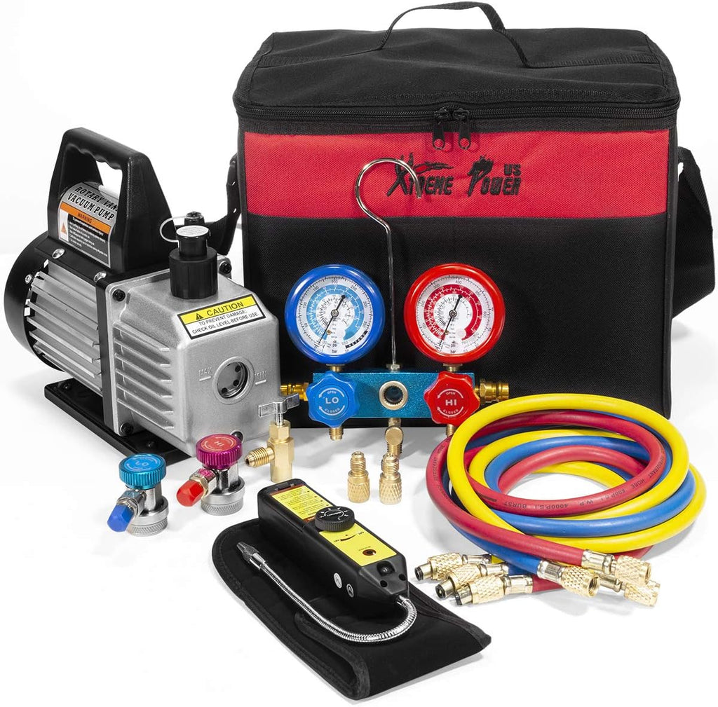 XtremepowerUS 4 CFM 1-Stage Rotary Air Vacuum Pump HVAC Manifold Gauge Kit - 71098