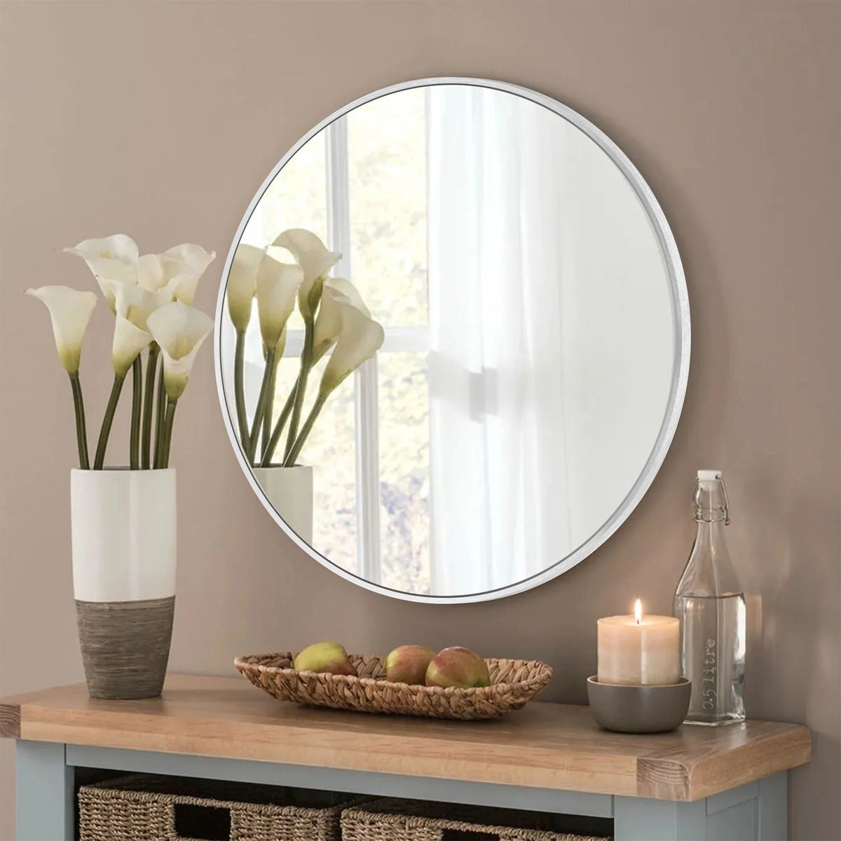 Round Bathroom Vanity Mirror, 24x24 / 36x36, Black, Brushed Gold or Silver