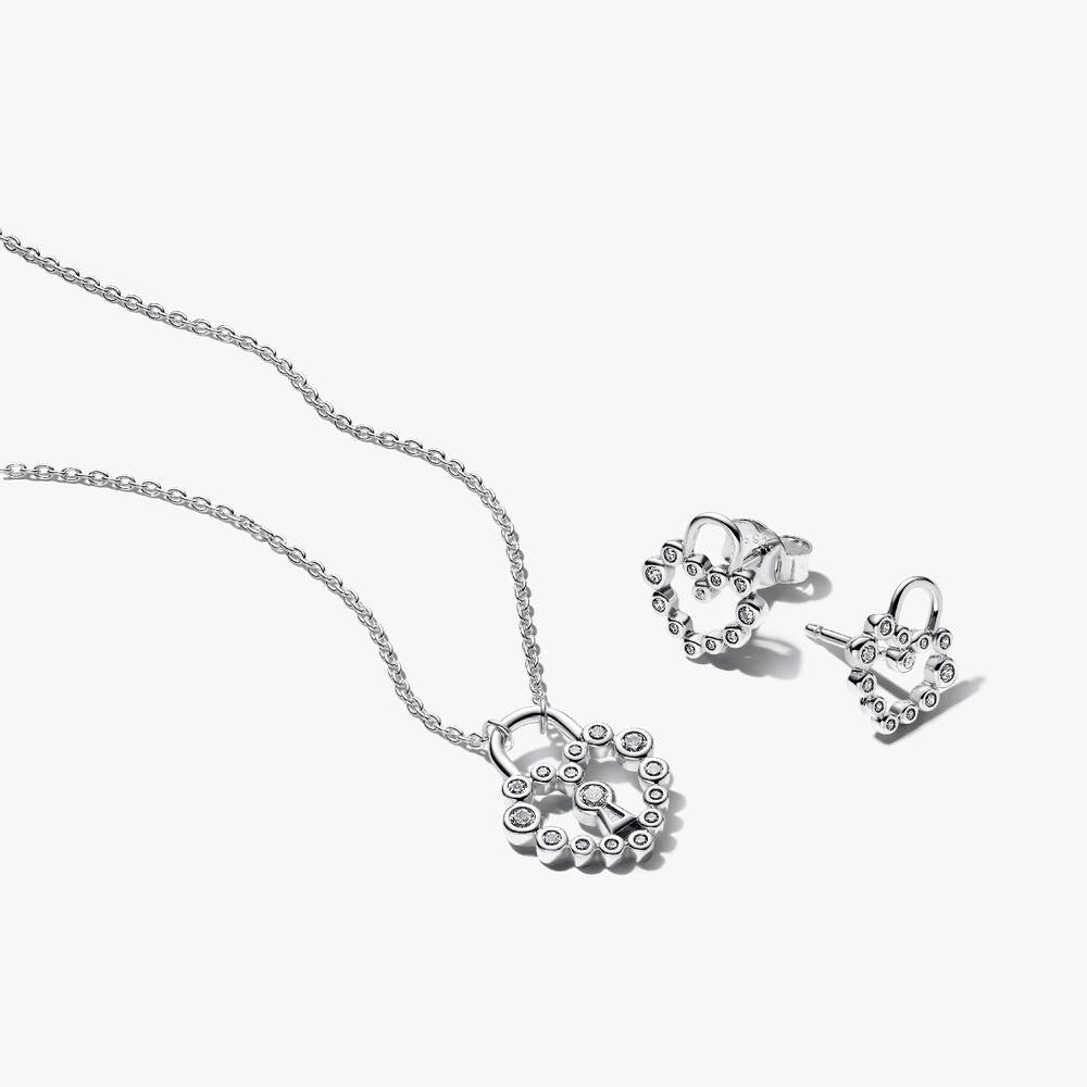 Sparkling Heart Padlock Jewelry Gift Set