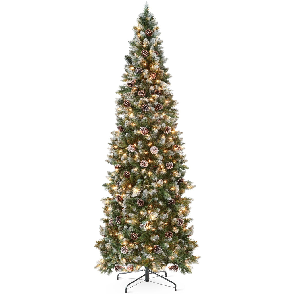 Best Choice Products 6ft Pre-Lit Partially Flocked Pencil Christmas Tree With 250 Lights And Pine Cones