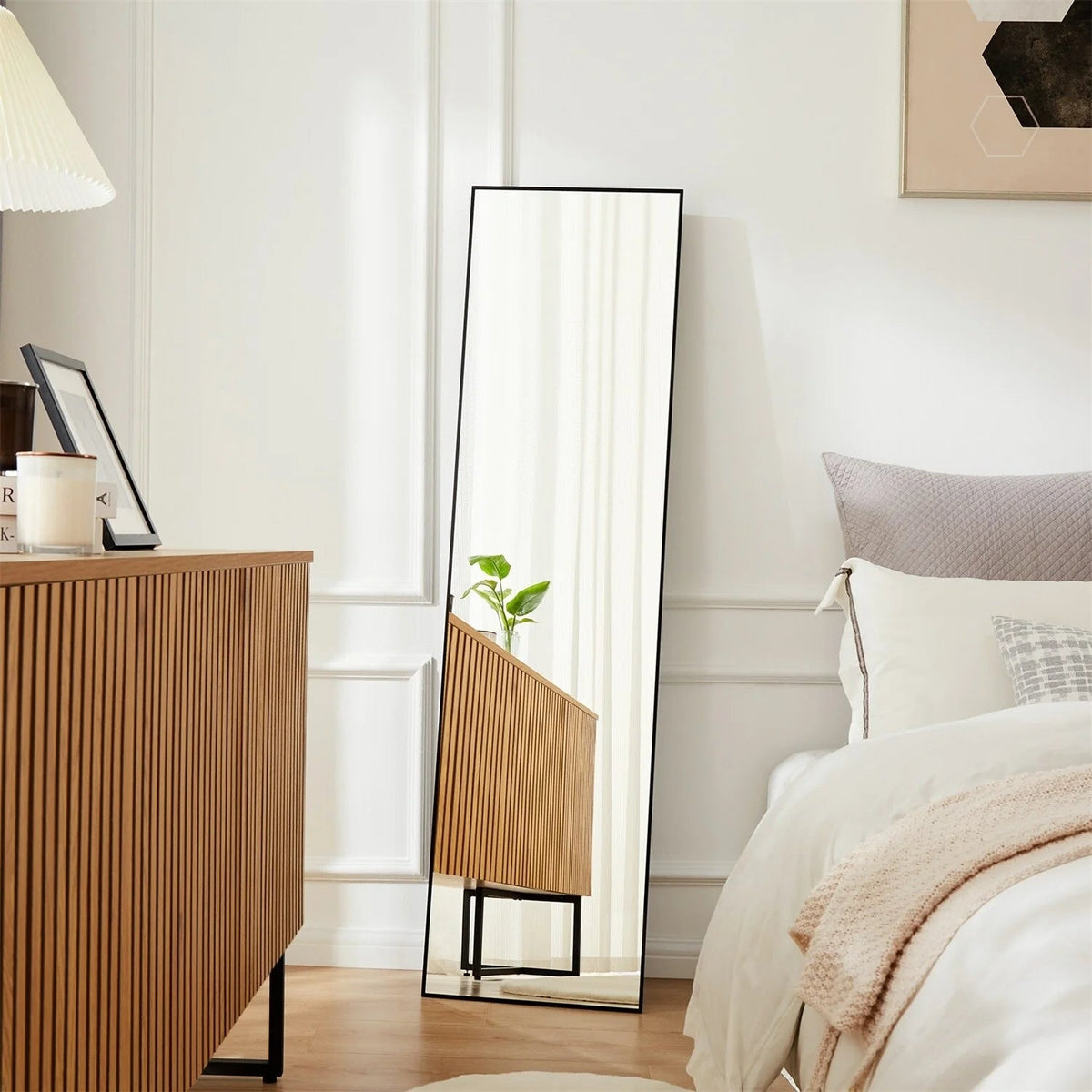 Full-Length Floor Mirror With Stand, Aluminum Alloy Frame - 71x30