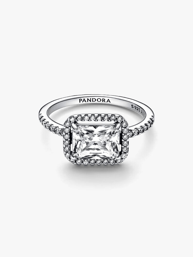 Rectangular Sparkling Halo Ring