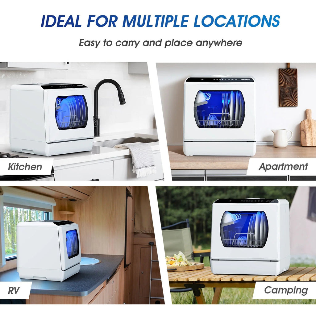 AIRMSEN Portable Countertop Dishwasher With 5L Built-In Water Tank And 5 Washing Programs - AE-TDQR03