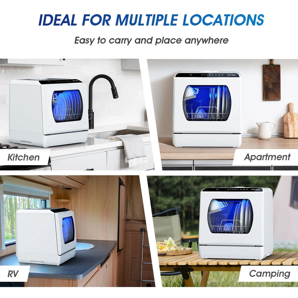 AIRMSEN Portable Countertop Dishwasher With 5L Built-In Water Tank And 5 Washing Programs - AE-TDQR03