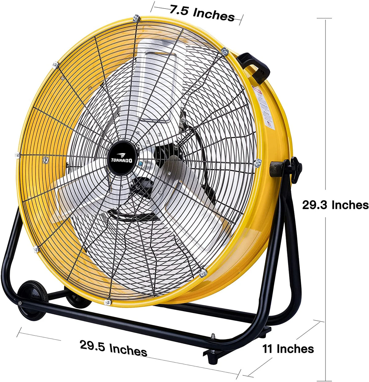 Tornado 24 Inch High Velocity 3-Speed Drum Air Circulator Fan, 7800 CFM, Yellow - HI-FAN-DRUM24-1P