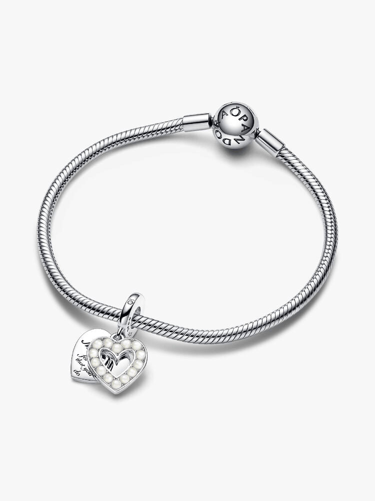 Pearlescent White Heart Double Dangle Charm