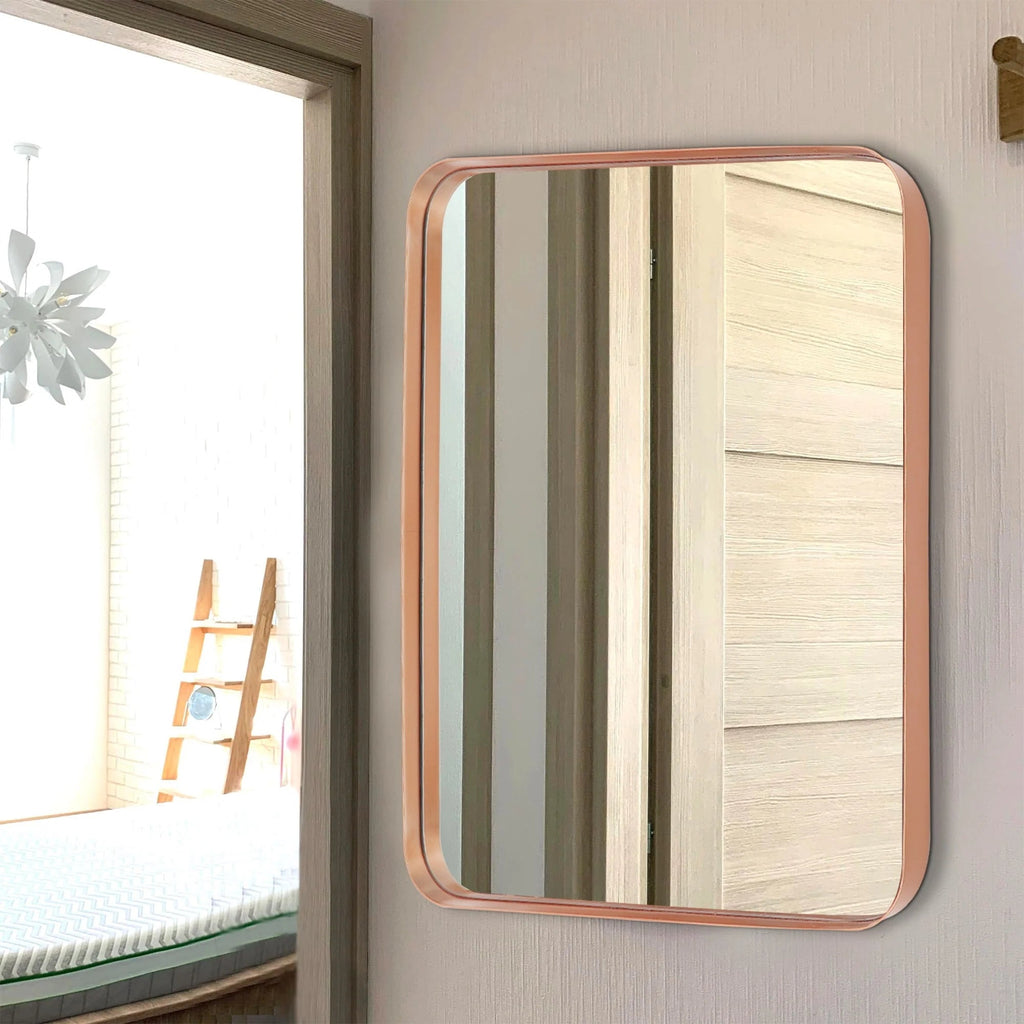Framed Wall Vanity Mirror With Rounded Corners, 1 Piece